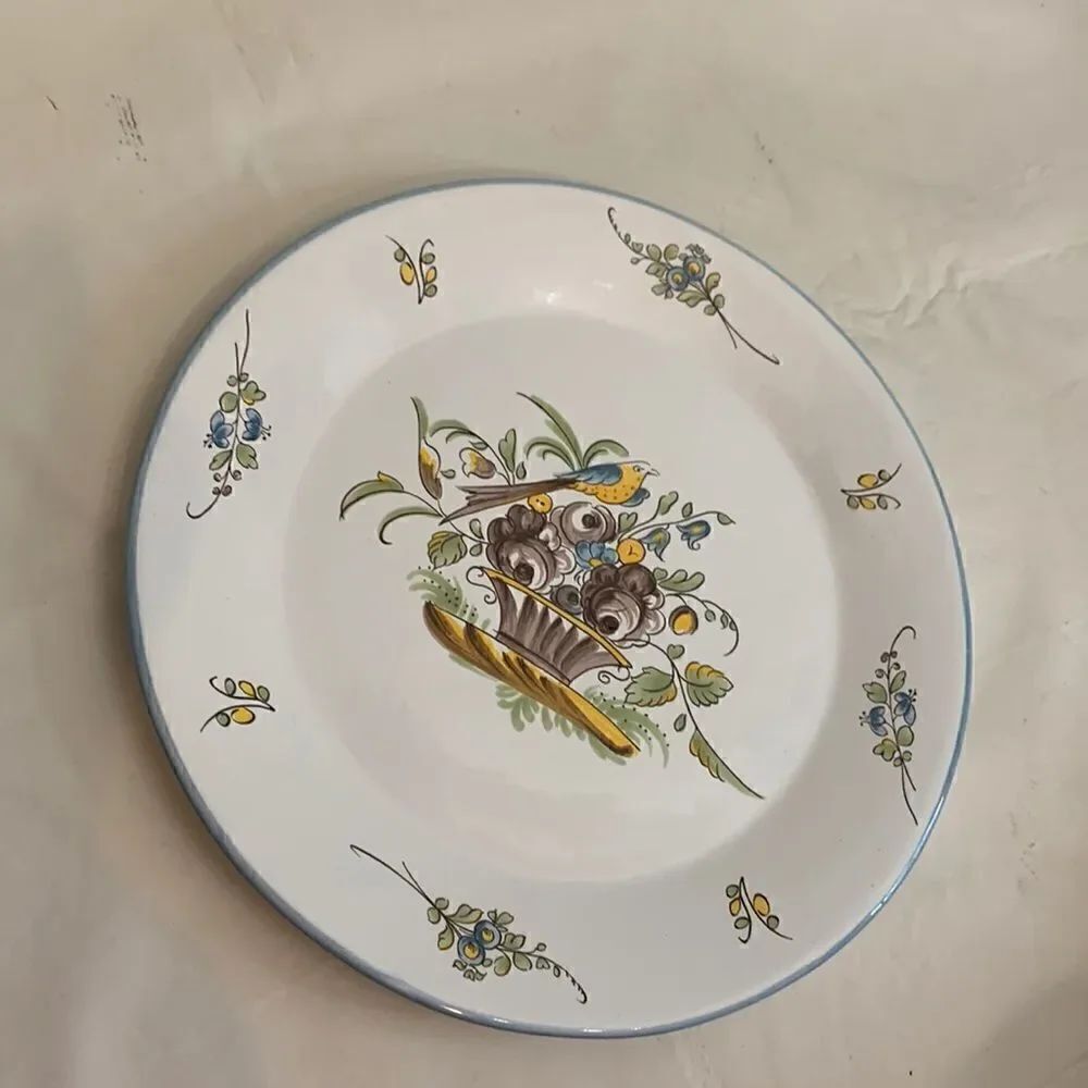 SP France Porcelain Bird In Flower Basket Foterie a la Chapelle des Gots Plate